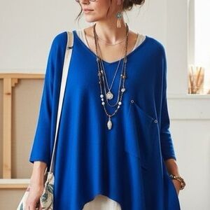 KERISMA Raven Oversized Relaxed Fit V-Neck Blue Sweater w 3/4 Sleeves Sz: S/M